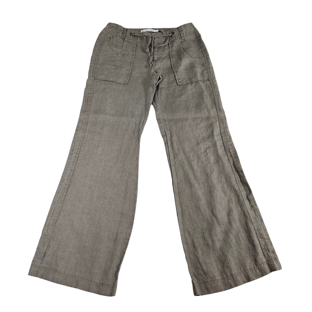 LC Lauren Conrad Linen Wide Leg Cargo Pants Olive Green Sz 2 Boho Coastal Earthy